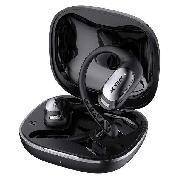Audifonos Inalambricos Acteck Flow Open Ef700, Con Estuche De Carga, 20hz - 20khz, Bluetooth, Android E Ios, Negro