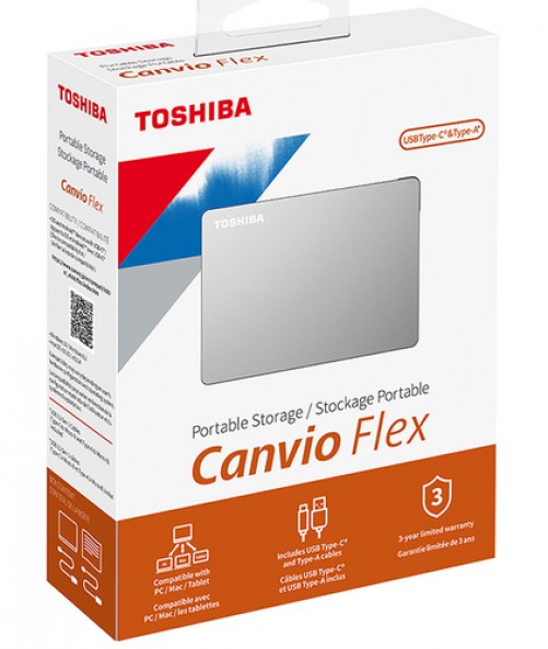 Disco Duro Externo Toshiba Canvio Flex 1 TB, USB Type-a / USB Type-c 2.0/3.2 Gen 1 (3.1 Gen 1), Plata