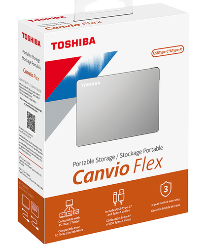 Disco Duro Externo Toshiba Canvio Flex 2tb, 2.5 Pulg, USB 3.0, Para Mac/pc, Plata